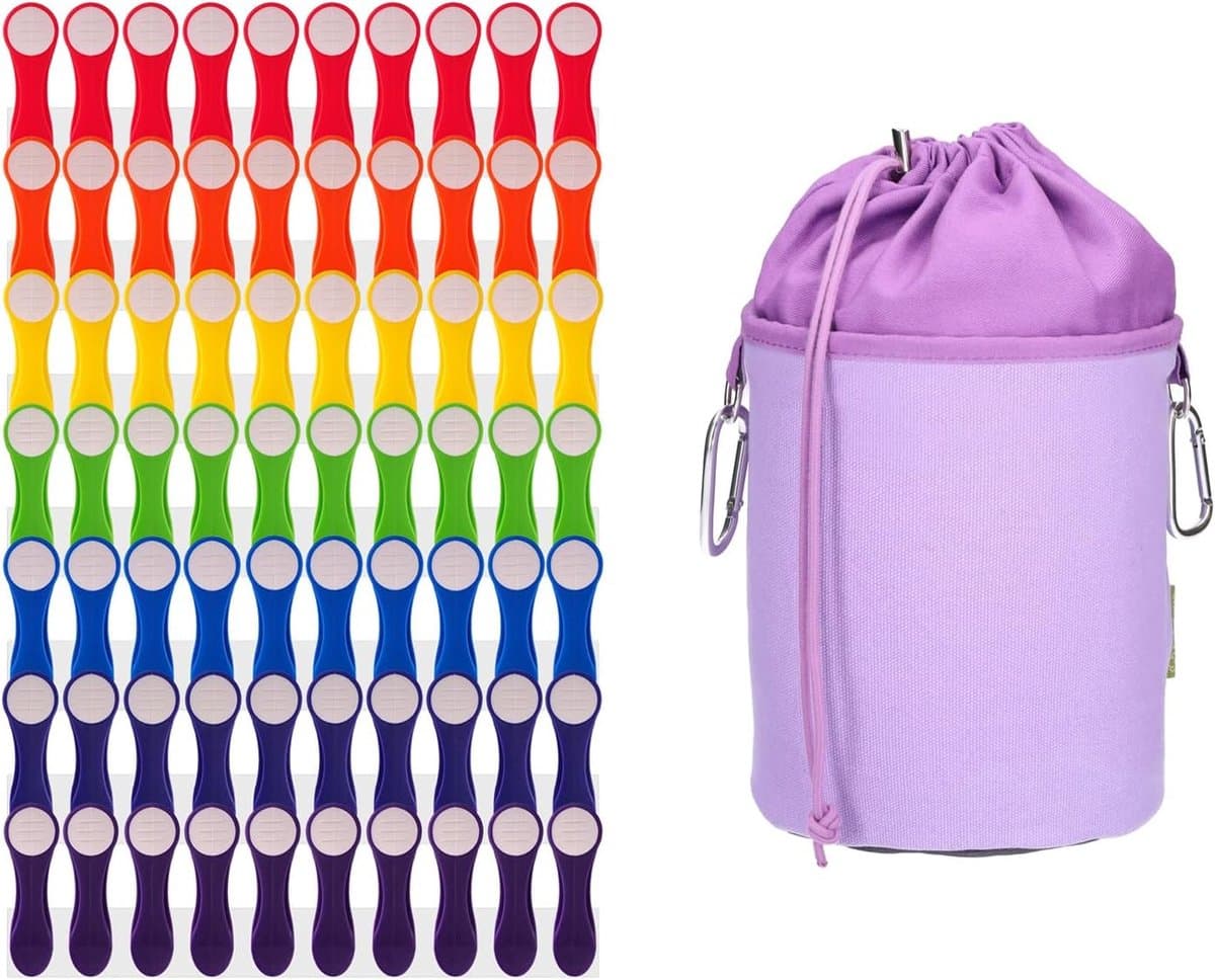 Wasknijpers met zak - Kleding klemmen - Was ophangen - Zachte siliconen grip - 70 stuks - Regenboog wit — afbeelding 1