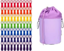 Wasknijpers met zak - Kleding klemmen - Was ophangen - Zachte siliconen grip - 70 stuks - Regenboog wit