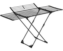 KINGHoff - Droogrek - Opvouwbaar Wasrek Verstelbaar - Staand Wasdroogrek - Inklapbaar Kledingrek - Wasrek voor Binnen en Balkon - Max. 20 kg - 108–180 x 96 x 101 cm - Zwart