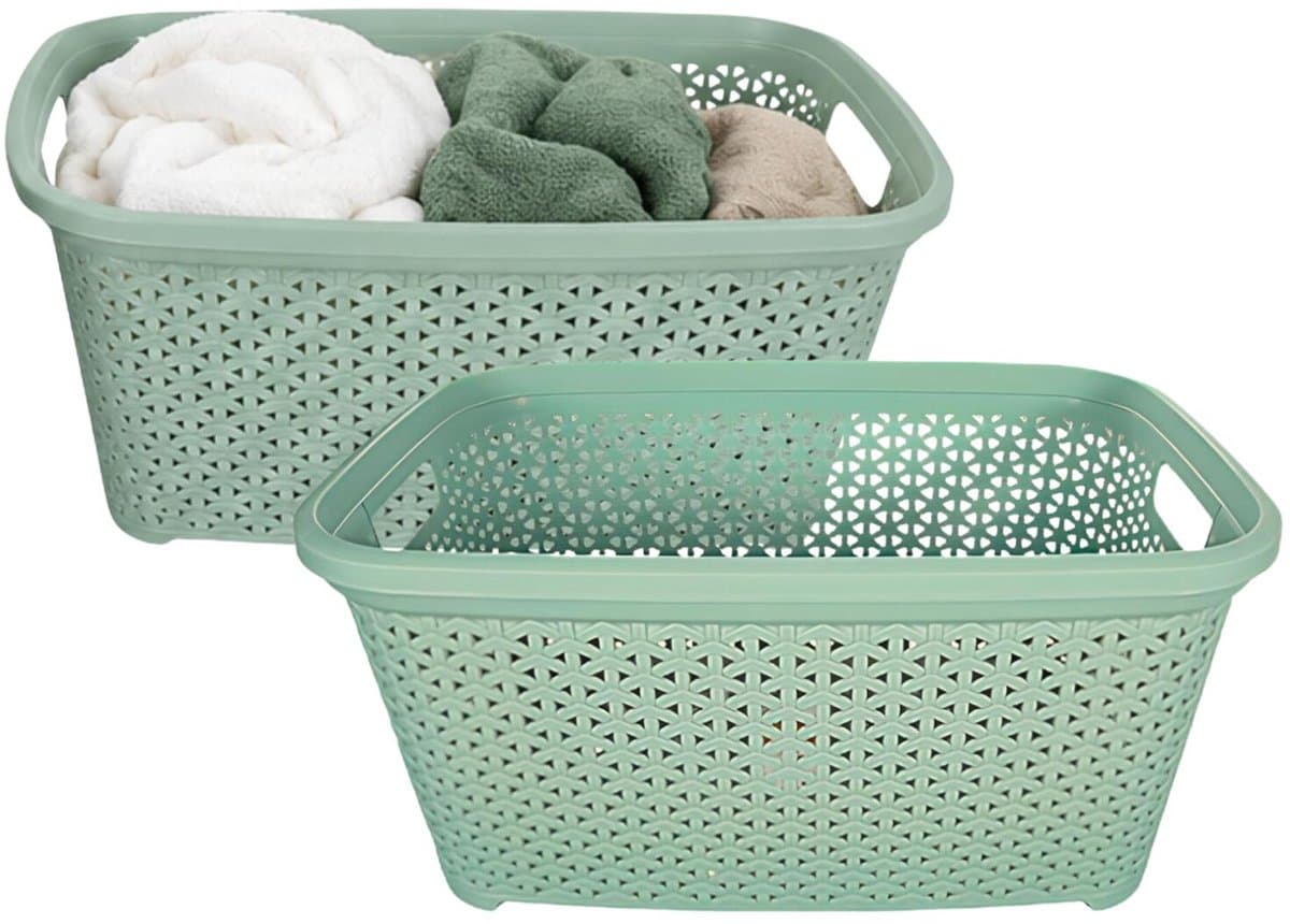 Storage Solutions wasmand - 2x - 35 liter - groen - 54 x 37 x 26 cm - Kunststof - Draagmand — afbeelding 1