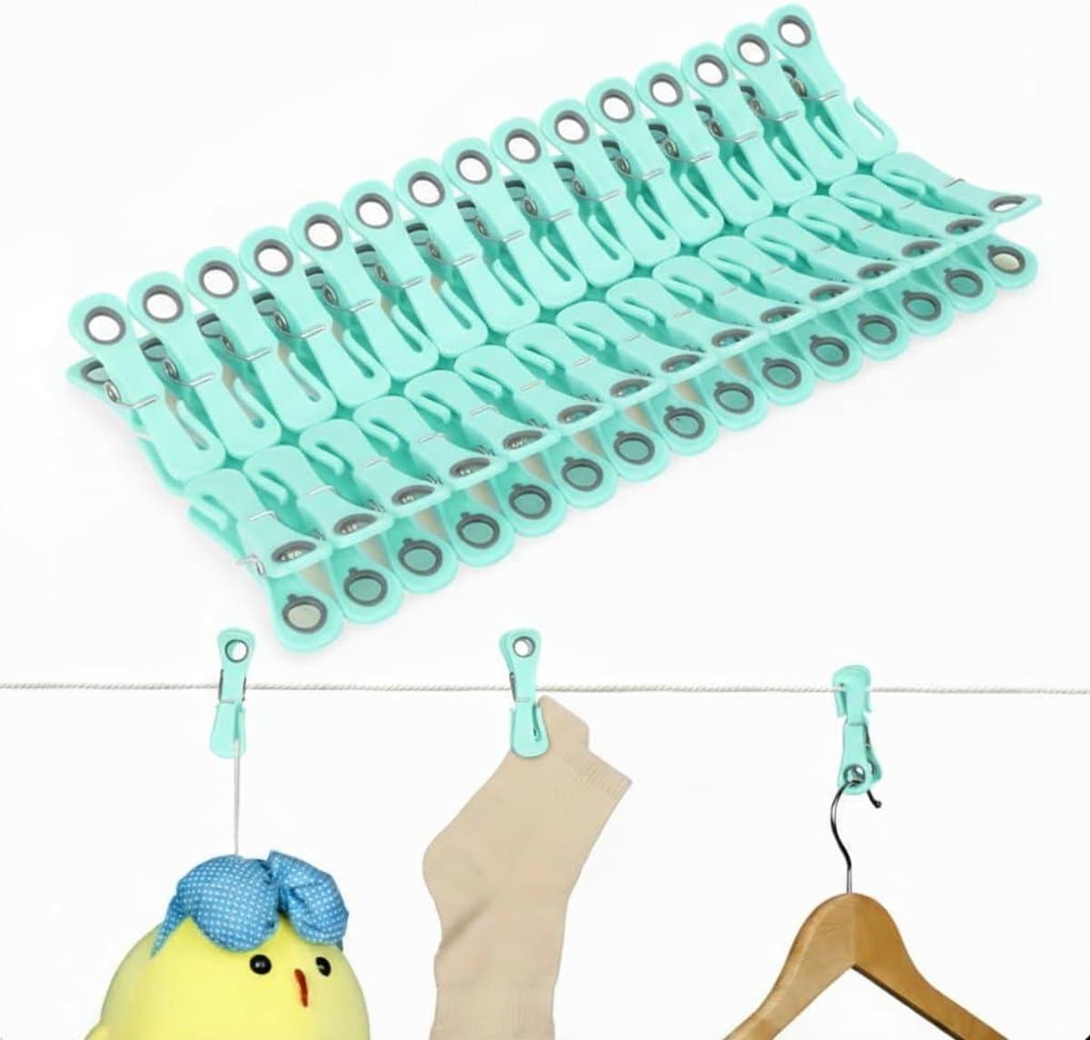 Wasknijpers met haken - Kledingklemmen - Kleding drogen - Winddicht ontwerp - 30 stuks - Multicolor — afbeelding 1