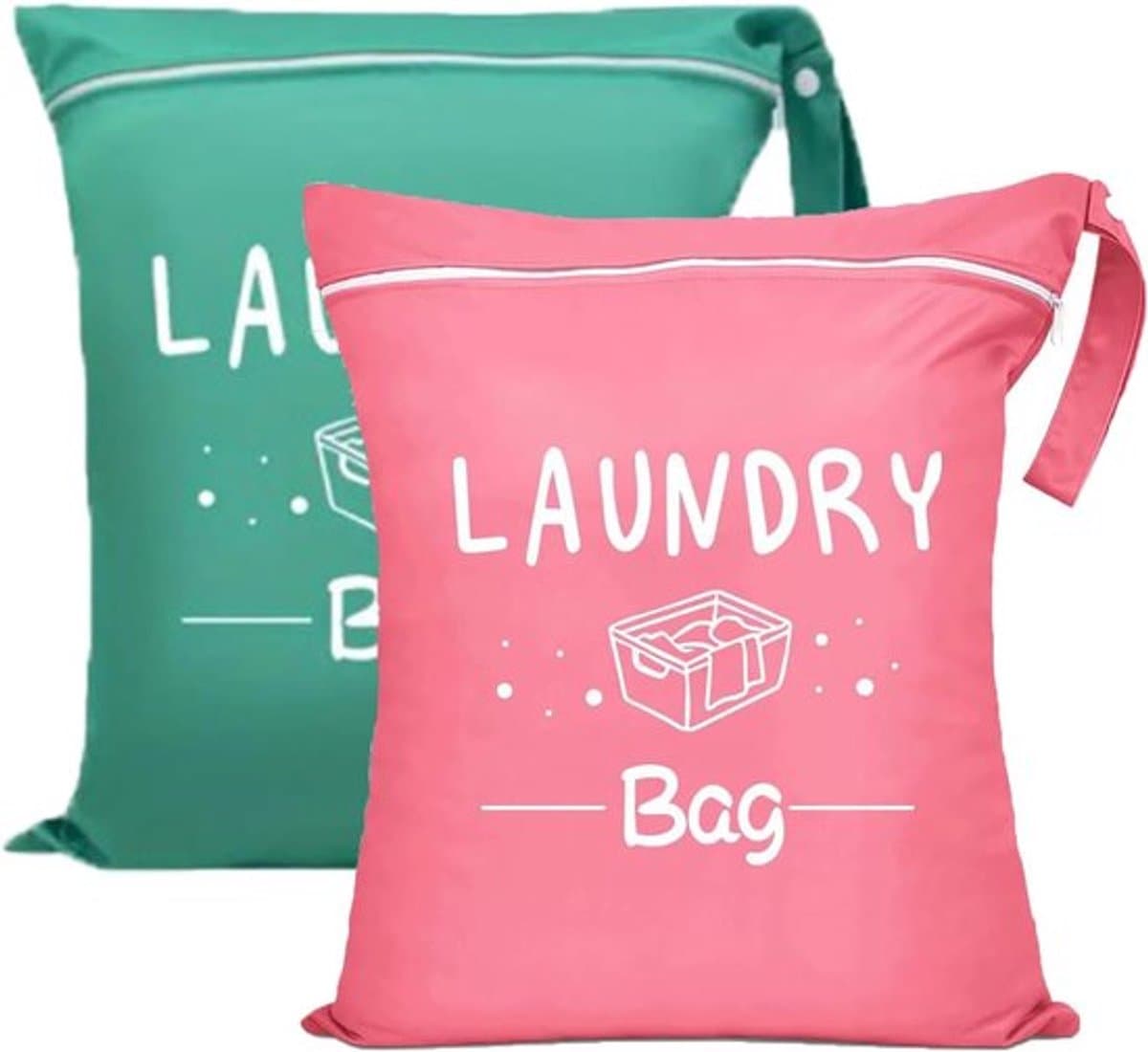 2-pack Reis-waszakken - Grote natte zwemzak - Kleine ritssluiting Reis-waszak - Waterdichte Oxford-stof - Draagbare grote capaciteit (groen roze) — afbeelding 1
