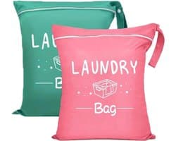 2-pack Reis-waszakken - Grote natte zwemzak - Kleine ritssluiting Reis-waszak - Waterdichte Oxford-stof - Draagbare grote capaciteit (groen roze)