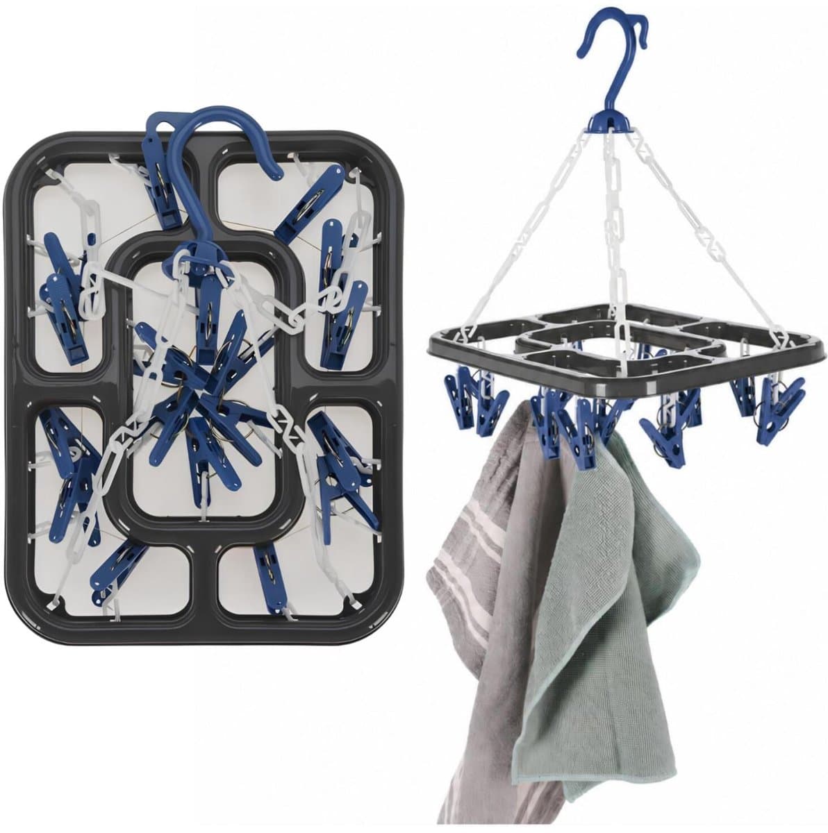 Storage Solutions Droogcarrousel / droogmolen - 2x - grijs / blauw - met 18 knijpers - 24 x 31 cm - kunststof — afbeelding 1