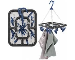 Storage Solutions Droogcarrousel / droogmolen - 2x - grijs / blauw - met 18 knijpers - 24 x 31 cm - kunststof