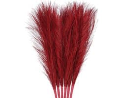 3 Stk Pampas Kunstgras Klein 45 cm / 17,7" Kunstmatig Fluffy Pampas-Kunstgras 7 Takken Kunstmatig Vaasvulling voor Huis, Kantoor, Vaas, Huwelijksdecoratie Rood