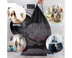 Grote Wasnetzakken - Zwart - Extra Sterk Polyester - Trekkoord Sluiting - Voor Ondergoed en Reiskleding