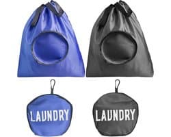 SnelShoppen - 2 stuks opvouwbare waterdichte waszakken met trekkoord, 53x52 cm, draagbare opbergzak voor vuile kleding, ideaal voor kamperen, reizen,