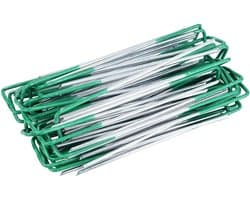 SnelShoppen - 100 Stuks Grondankers 150mm Half Groene Kunstgras U-Pinnen Tuinbevestigingshaken Stalen Grondpennen voor Tuin, Camping en Zonwering