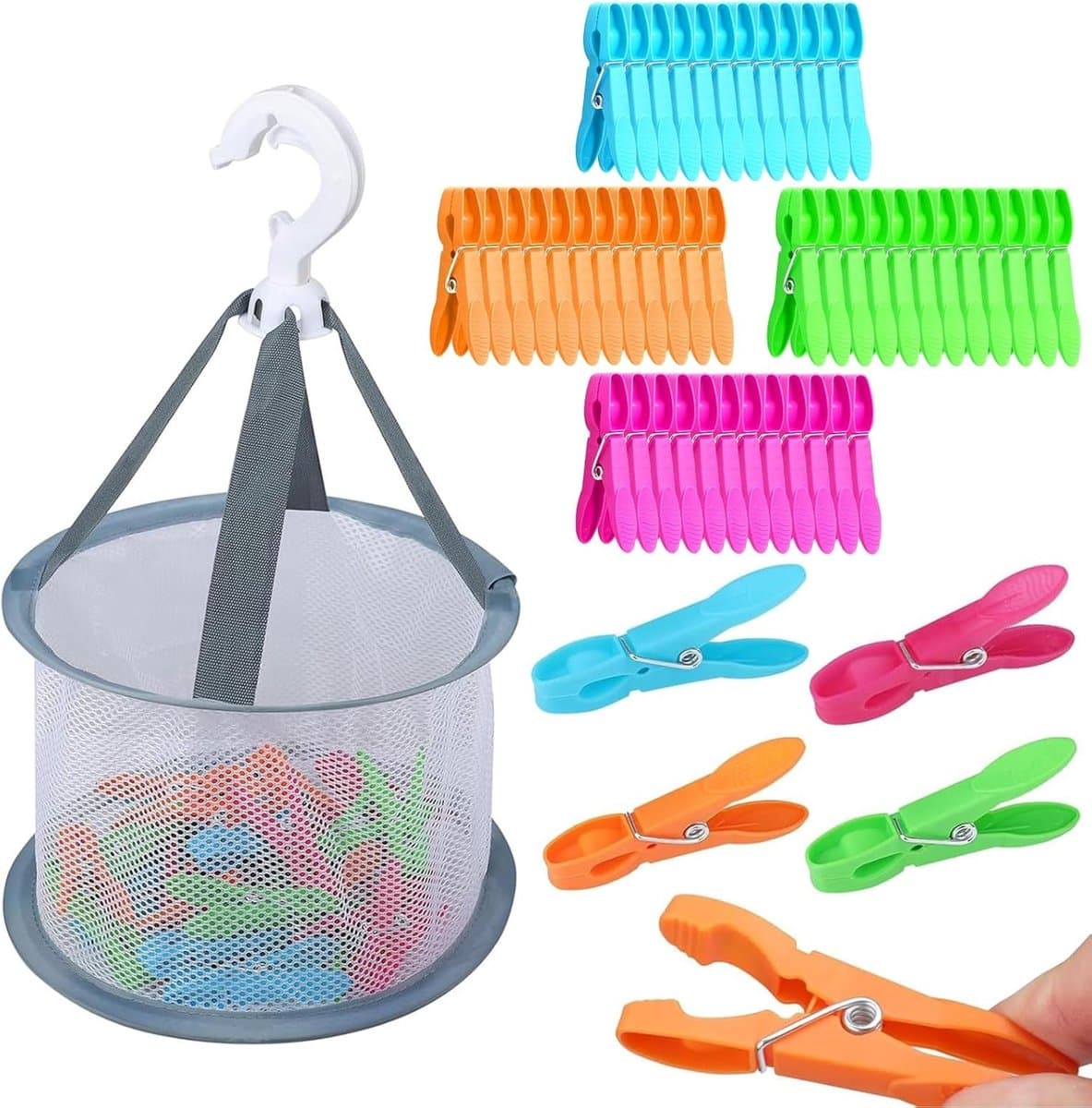 Wasknijpers met Mand - Blauw - 7 x 2,5 cm - Duurzame Klemmen zonder Afdrukken - Voor Kleding en Handdoeken — afbeelding 1