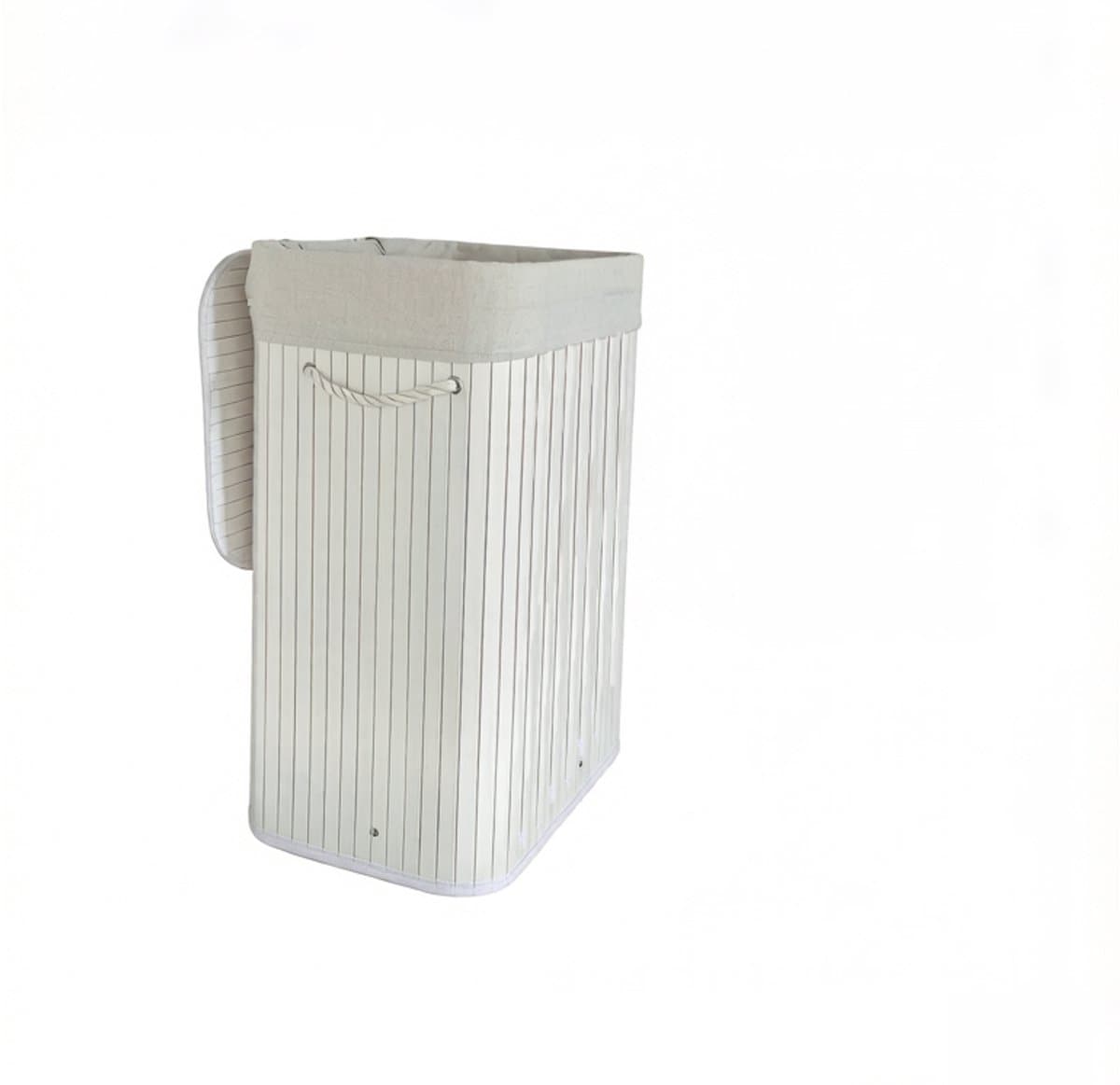Hoppa! Wasmand | Opvouwbare Wasbak Met Deksel | Uitneembare Katoenen Waszak | 72L Wasbox | Bamboe | Waskist | Wit | 40 x 30 x 60 cm (BxDxH) — afbeelding 1