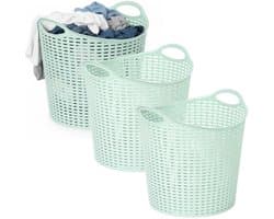 Plasticforte Wasmand opbergmand - 3x - flexibel kunststof - groen - 27 liter - open structuur