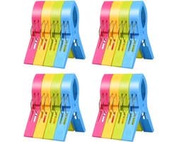 16 Stuks Grote Multicolor Kledingknijpers van Plastic, Winddichte Knijpers voor Handdoeken, Dekens en Wasgoed