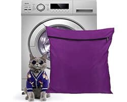Waszak voor Huisdieren - Voorkom Verstoppen van de Wasmachine - Geschikt voor Honden, Katten en Dekens - Ideaal voor Huisdierbedden en Kleding (Paars)