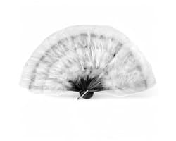 Lichtgewicht zomerhandfan van 38 cm met zwart-witte veertjes, stijlvol en ideaal voor verkoeling tijdens warme dagen