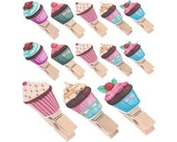 Houten Clips - Mini Wasknijpers - Foto's Ophangen - IJsjes Patroon - 100 Stuks - Kleurrijk