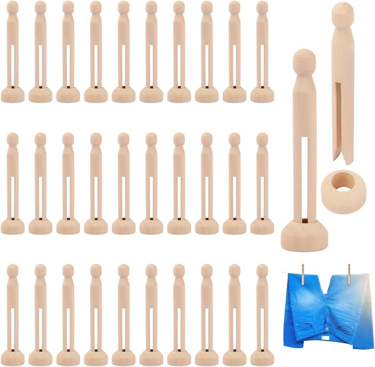 Duurzame houten wasknijpers, 30 stuks, multifunctioneel en ideaal voor knutselen, kleding en thuisgebruik, 11 cm met comfortabele grip — afbeelding 1