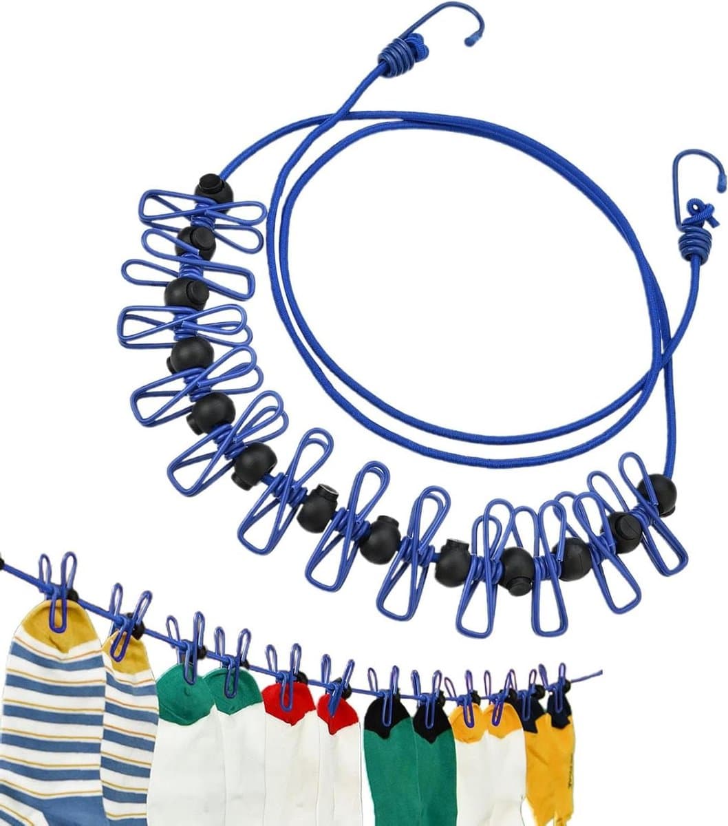 Reiswaslijn - Draagbare drooglijn - Kleding Drogen - Winddicht Antislip - 3.7 Meter - Blauw — afbeelding 1