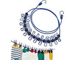 Reiswaslijn - Draagbare drooglijn - Kleding Drogen - Winddicht Antislip - 3.7 Meter - Blauw