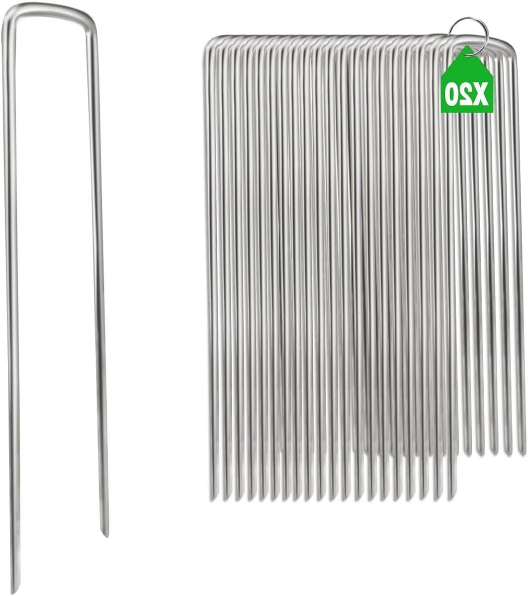 Set van 20 gegalvaniseerde grondankers van 200 x 25 x 4 mm, ideaal voor tuin, tenten en onkruiddoek, stevige bevestiging voor schuttingen en tuinprojecten — afbeelding 1