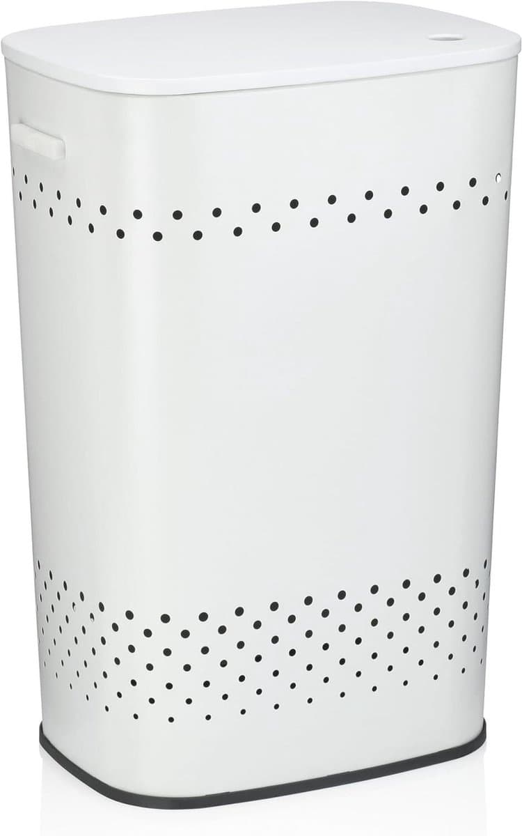 Wasmand met Deksel - Wasbox Kruk - Kleding Opbergen - Goede Luchtcirculatie - 395 x 295 x 575 cm - Wit — afbeelding 1