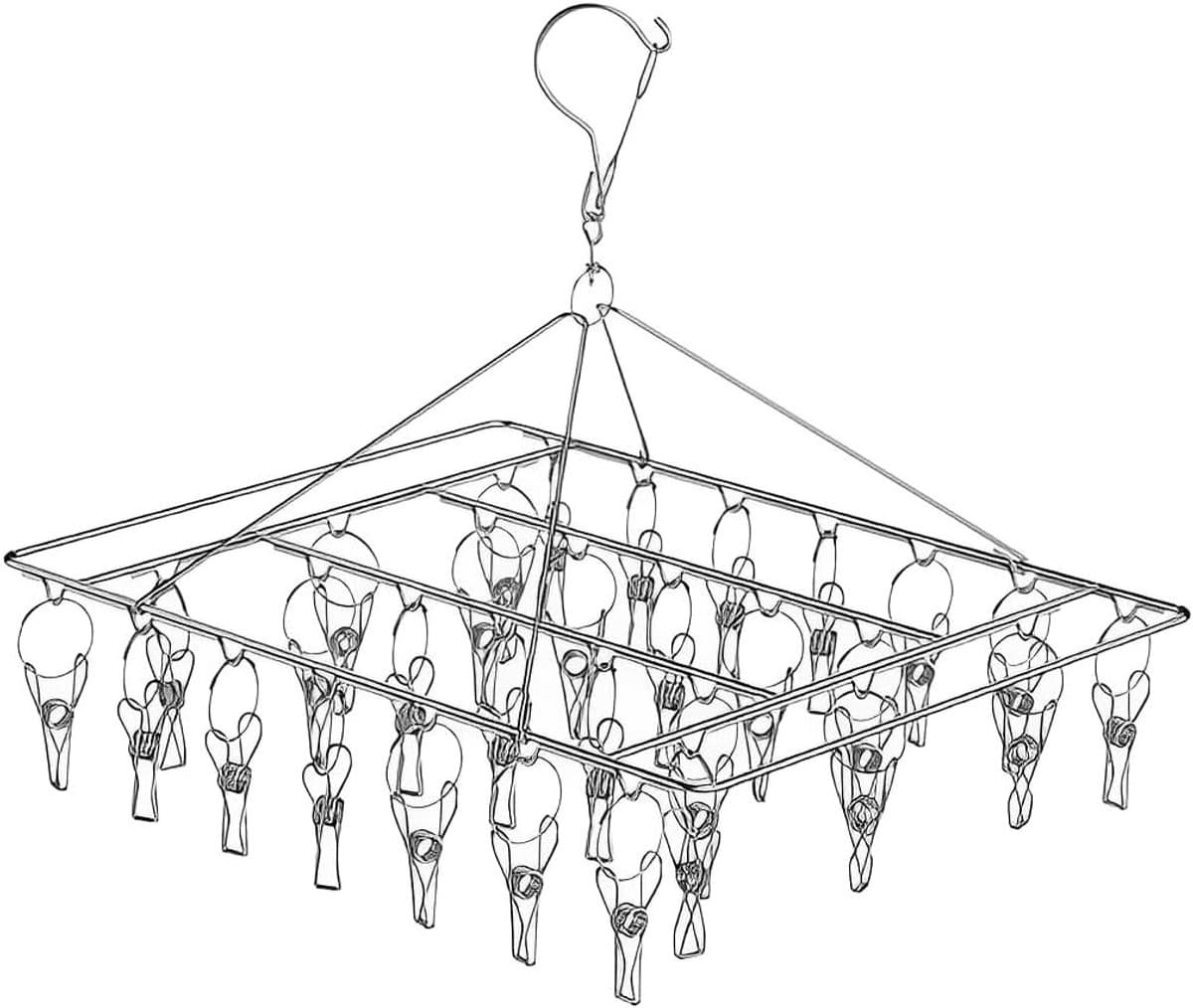Vouwbaar RVS Sokdroogrek met 46 Clips, Rotatable Haak, Ideaal voor Sokken, Ondergoed en Wasaccessoires — afbeelding 1