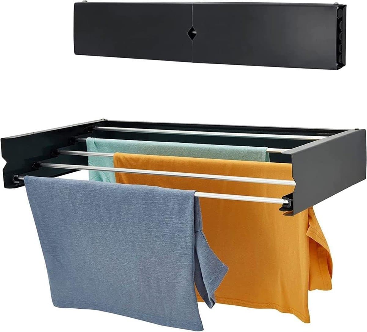 Aan de muur gemonteerd droogrek, 120 cm intrekbaar droogrek, opvouwbare waslijn wasdroger binnen en buiten, compact, effen ontwerp, capaciteit 30 kg, antraciet — afbeelding 1