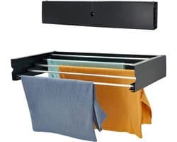 Aan de muur gemonteerd droogrek, 120 cm intrekbaar droogrek, opvouwbare waslijn wasdroger binnen en buiten, compact, effen ontwerp, capaciteit 30 kg, antraciet