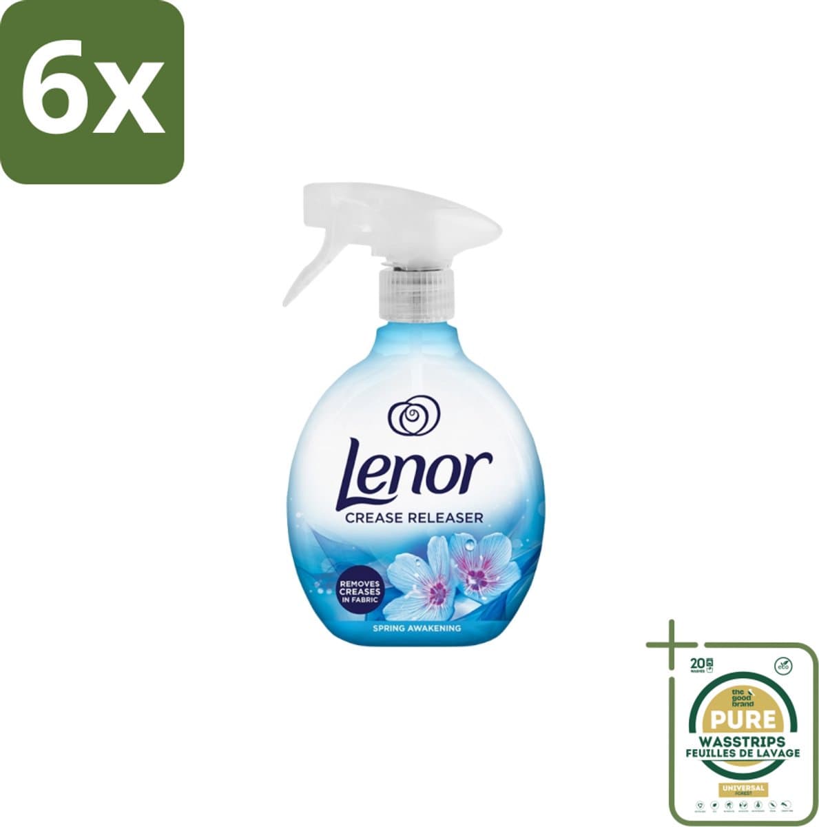 Lenor – Crease Releaser Spray – Spring Awakening – Kreukverwijderaar & Textielverfrisser – 500 ml - Voordeelverpakking - 6 stuks - Stofverfrisser - Stofverzorging — afbeelding 1