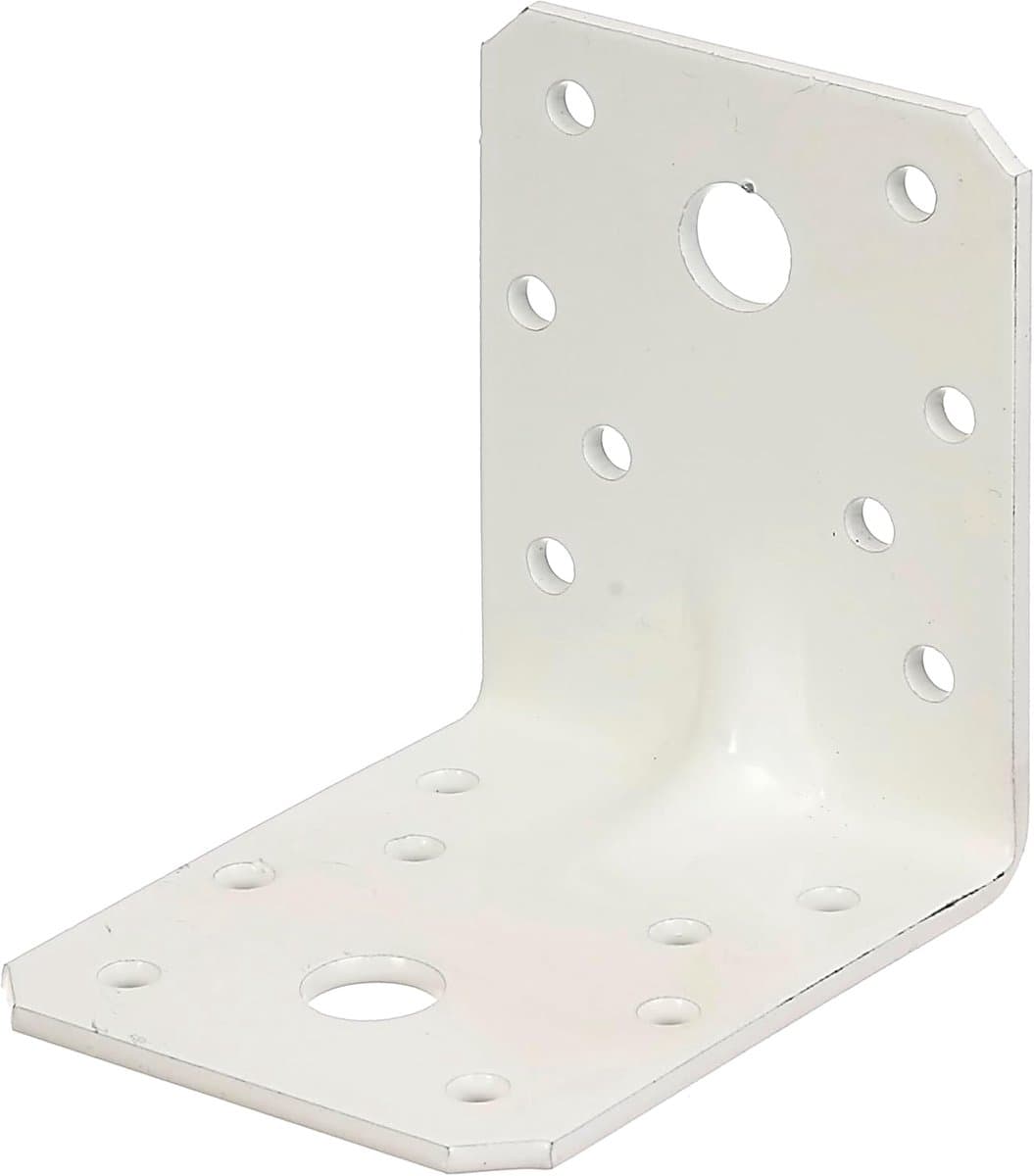 Hoekanker Extra Sterk - Versterkingshoek - Houtverbindingen Maken - Verzinkt Met Coating - 70x70x55mm - Wit — afbeelding 1