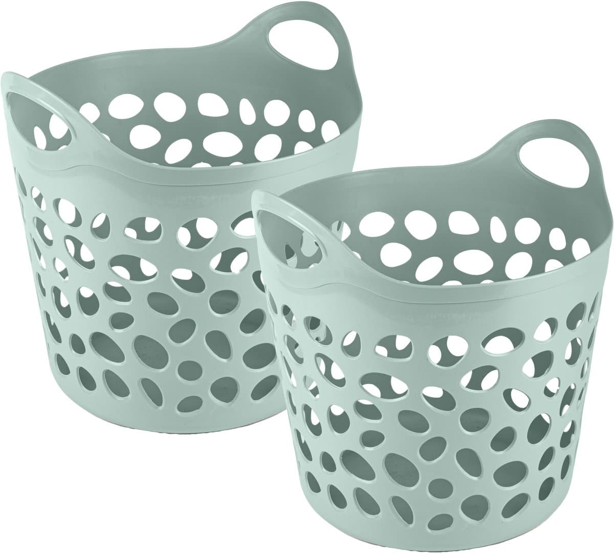 Plasticforte Flexibele wasmand/opbergmand - 2x - rond - groen - 62 liter - D40 x H39 cm — afbeelding 1