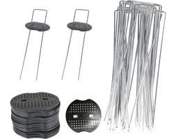 40 grondankers, verzinkt, U-vormige tuinharingen, haringen van verzinkt staal met 40 kunststof afdichtingen, tuingrondankers set voor hek, camping, vogelbeschermingsnet (15 x 4 cm, φ2,1 mm)