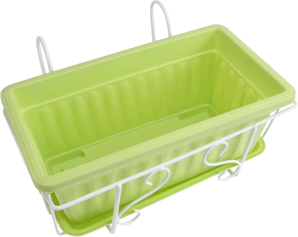 1set Decoratieve Bloempot Met Tray Hangrek Duurzaam Voor Balkon Tuin Woonkamer Stijlvol Ontwerp Met Ijzeren Steun — afbeelding 1
