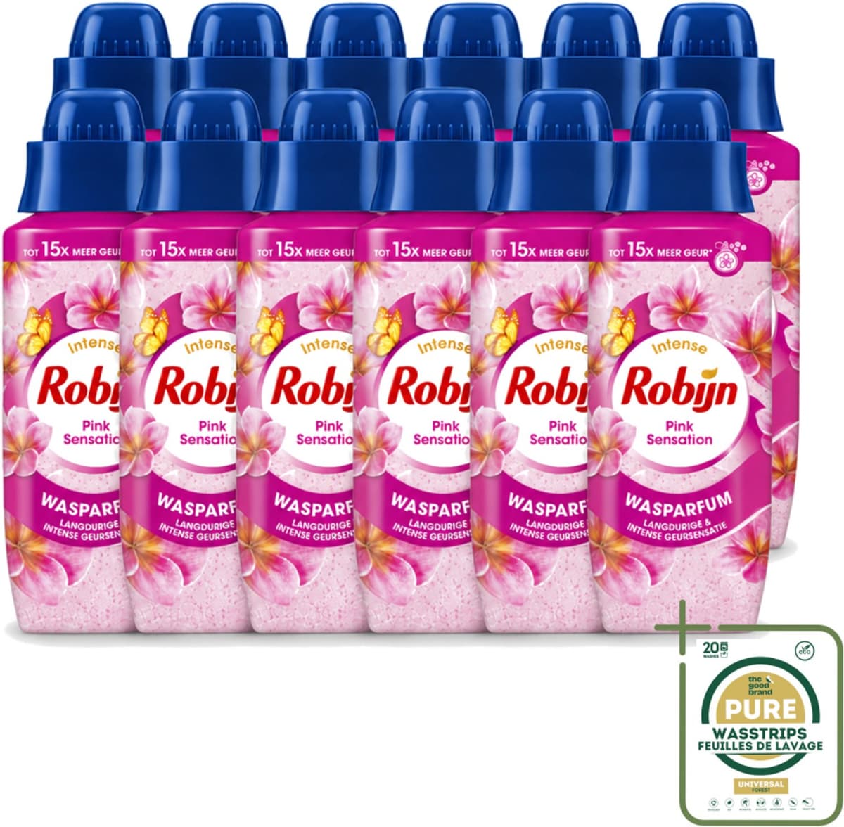 12 x Robijn – Wasparfum – Intense Pink Sensation – 342 ml - Wasstrips - Wasparfum - Wasgeur - Geurboost - Wasmiddel - Wasgeur — afbeelding 1