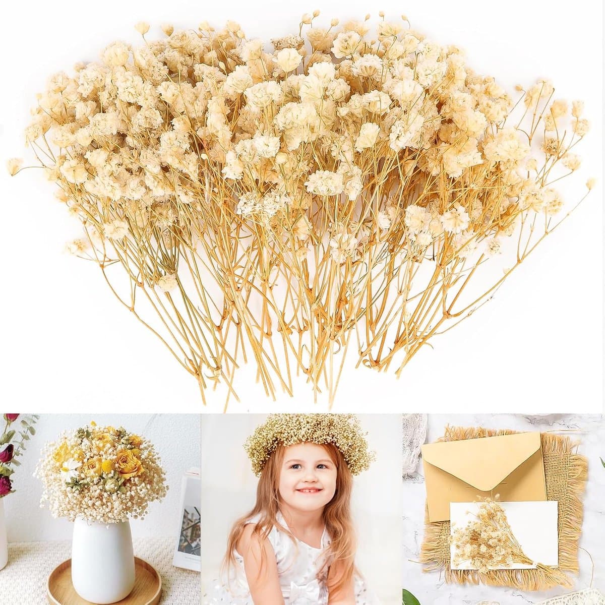 Gedroogde sluierkruid, 15 cm, droogbloemen, sluierkruit, droogbloemen om te knutselen, droogbloemenboeket, droogbloemen, decoratie voor doe-het-zelf, bruiloftsdecoratie, bruidsboeketten, wooncultuur — afbeelding 1