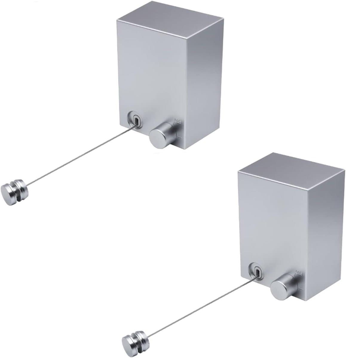 Cosensi - 2 stuks intrekbare waslijn voor binnen en buiten, wandmodel waslijn, heavy duty waslijnen voor wasserij balkon, zilverkleurig — afbeelding 1