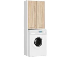 Wasmachinekast met Opbergvak en 4 Legplanken - 180 cm Hoogte en 64 cm Breedte