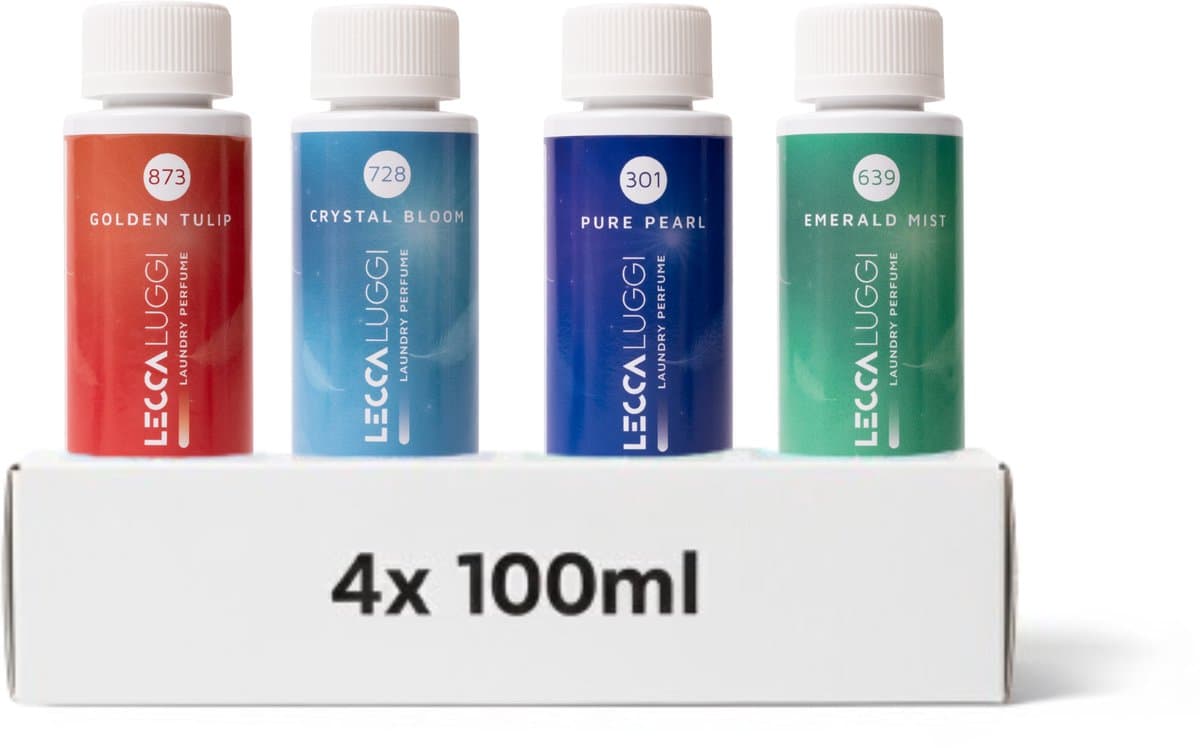 Lecca Luggi Wasparfum Proefpakket – Mixpakket Bloemig, Fris, Zoet & Kruidig – Crystal Bloom, Pure Pearl, Emerald Mist & Golden Tulip – 4x100ml — afbeelding 1
