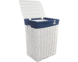 Wasmand Hoekmodel Gevlochten Willow Wit Blauw met Deksel 48x36x62 cm