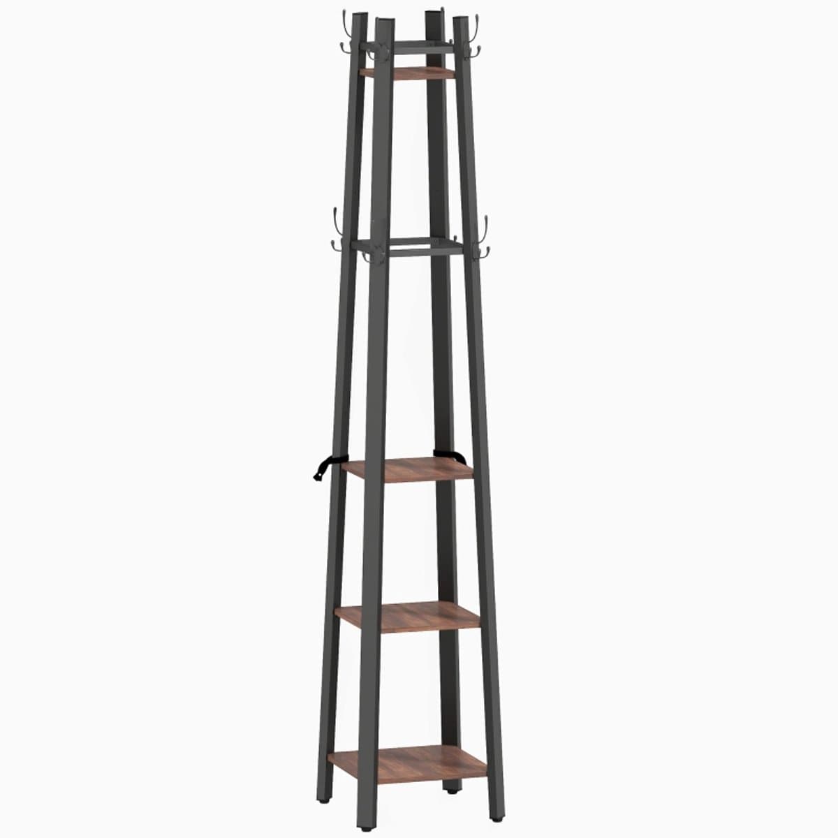 Kledingrek - 4 Lagen + 8 Haken + 4 Planken - Vrijstaand + Industrieel - Metaal & Spanplaat - Bruin — afbeelding 1