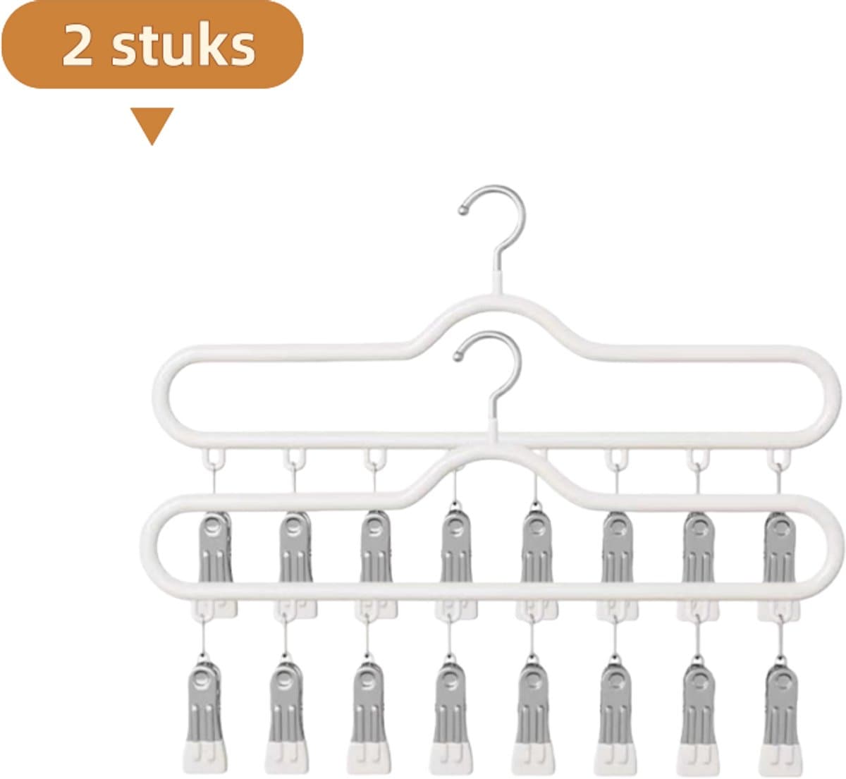 Set van 2 - Sokkendroogrek - met klemmen - wasknijpers - geschikt voor het ophangen van ondergoed - multifunctioneel sokkendroogrek - wit — afbeelding 1