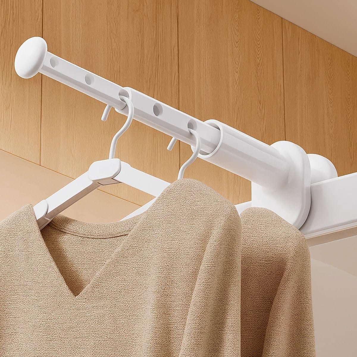 Reiskledingrek - Intrekbare paalhanger - droogrek - droogrek inklapbaar - droogrek hangend - Draagbare opvouwbare hanger - Studentenhuisvestingshanger - Bagagehanger - Autohanger - ABS - Wit — afbeelding 1
