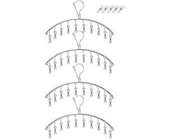4 stuks roestvrijstalen wasrek kleerhanger met 10 clips – winddicht droogrek voor sokken, babykleding, ondergoed, handdoeken en meer