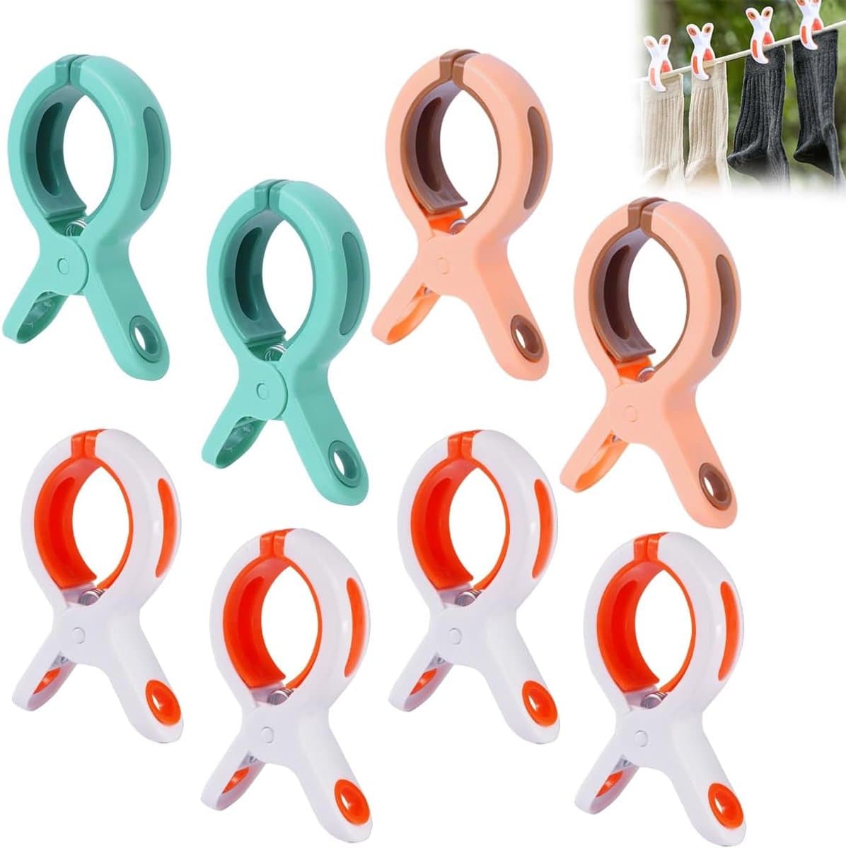 8 stuks grote wasknijpers, handdoekklemmen voor strandstoelen, Grote knijpers, winddicht, kunststof, wasknijpers, strandhanddoekclips voor dagelijks wasgoed, badhanddoek, tapijt, laken, beddengoed — afbeelding 1