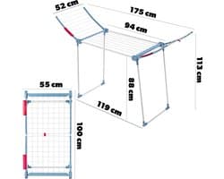 KADAX Droogrek met 18 m drooglengte, stabiele vleugeldroogdroger van roestvrij staal, inklapbaar, met antislip voeten, voor beddengoed en kleding, gemaakt in de EU (wit/blauw)