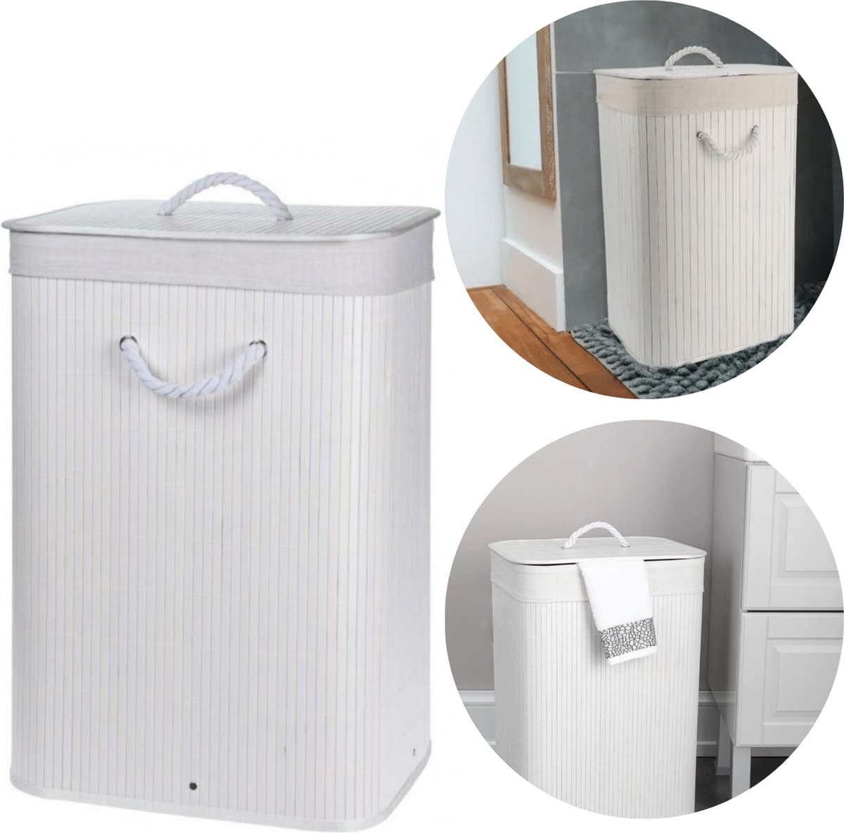 Opvouwbare Wasmand - Opbergmand - Linnenmand - Wasbox - Wassorteerder - Laundry Basket - Wasmand Opvouwbaar - Bamboe Wit - 40x30xH60cm — afbeelding 1