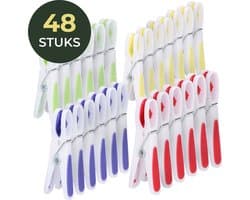 Gandria Wasknijpers 48 Stuks - Kunststof Wasknijpers - Set van 48 Plastic Knijpers - Wasrek Knijpers 10 Kg - 4 Kleuren