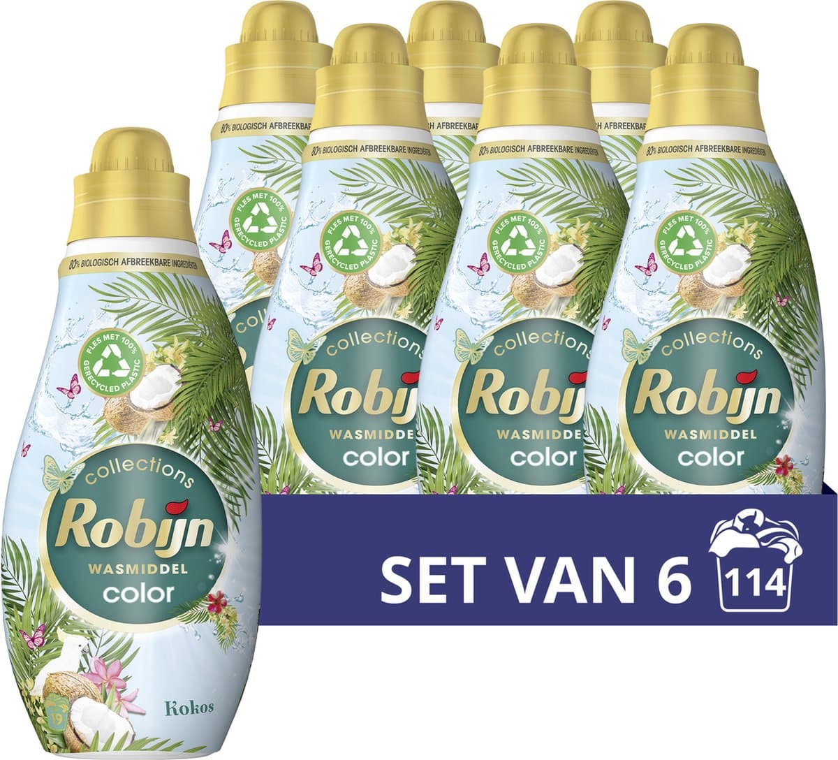 Robijn - Vloeibaar Wasmiddel -Klein & Krachtig - Kokos - 6 flessen - 114 wasbeurten - Voordeelverpakking — afbeelding 1