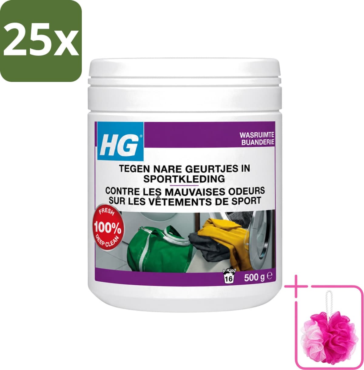 25 x HG - Wasruimte - Tegen Nare Geurtjes In Sportkleding - Wasmiddeltoevoeging - 500 g - Bulkverpakking - Geurverwijdering sportkleding - Douchemop - Stankmoleculen verwijderen — afbeelding 1