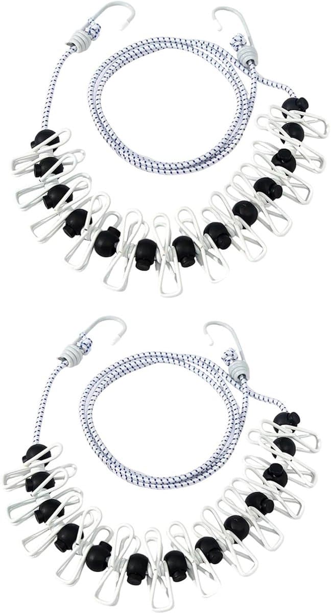 Reis Waslijnen - Droogkoord Clips - Kleding Drogen - 12 Stevige Clips - Tot 3 Meter - Wit — afbeelding 1